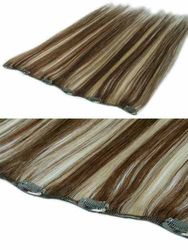 I&K Clip In Human Hair Extensions - Quick Length Piece 6/613-Medium Brown with Strawberry Blonde Mix 18 inch