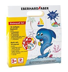 Eberhard Faber 524116 - Scatola del divertimento da bagno 16 pezzi, set da bagno per bambini con 3 colori da bagno, 2 bagni crepitanti, 1 spugna, 5 pastelli da bagno e 5 stampini per motivi