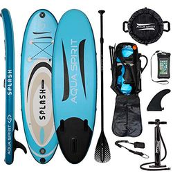 Aqua Spirit Splash Opblaasbare Stand Up SUP 200 x 70 cm x 150 cm Beginners Paddle Board voor kinderen/kleine volwassenen met accessoires, peddel, pomp, rugpakket, riem, reparatieset, 2 jaar garantie
