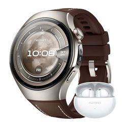 HUAWEI Watch 5, 46mm Smartwatches, + FreeBuds 6i Blanco, Multi-Sensor Revolucionario X-Tap, SpO2 con la Yema del Dedo, Health Glance, Pago NFC, ECG, HRV, eSIM, Marrón