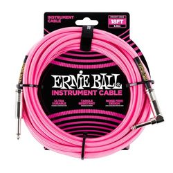 Ernie Ball - Cable trenzado para instrumentos, recto/acodado, 5,49 m, color rosa neón