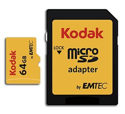 Kodak - Carte Micro SD 64 Go UHS-I U3 V30 A1 microSDHC/XC - Carte Mémoire Micro SD - Vitesse de Lecture 95MB/s Max - Vitesse d'Écriture 85MB/s Max - Stockage Supplémentaire Appareils Multimédias
