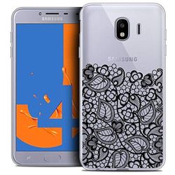 Caseink fodral för Samsung Galaxy J4 2018 J400 (5.5) fodral [kristallgel HD vårkollektion design låg spets svart - mjuk - ultratunn - tryckt i Frankrike]