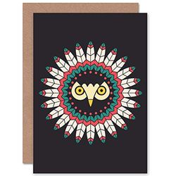 Wee Blue Coo ABSTRACT OWL FACE NATIVE AMERICAN DESIGN BLANK GREETINGS BIRTHDAY CARD