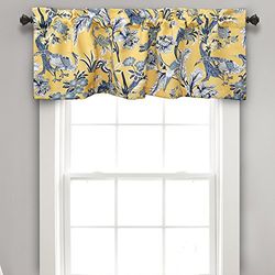 Lush Decor Dolores Rideau de fenêtre filtrant la lumière, 132,1 cm de Large x 45,7 cm de Long, Jaune – Rideaux en Toile – Cantonnière Bleu Vif et Jaune – Imprimé Oiseaux et Fleurs – Cottage,