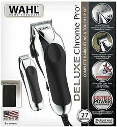 WAHL Chrome Pro Deluxe Tondeuse Cheveux Puissante, Made in USA, Filaire, Avec Levier Pour Dégradés (1mm à 3mm), Lame Auto-Affutée Haute Qualité 8 Sabots, Mini Tondeuse pour Contours et Finitions