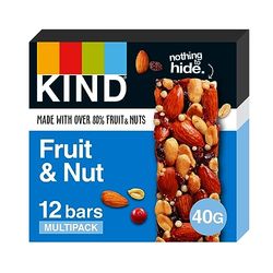 KIND Bars, Gluten Free Snack Bars, Fruit & Nut, High Fibre, No Artificial Colours, Flavours or Preservatives, Multipack 12 x 40g