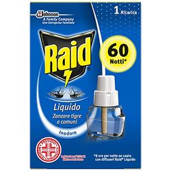 Raid Liquido Elettrico Ricarica, Antizanzare Tigri e Comuni per 60 Notti, 1 Ricarica da 36 ml