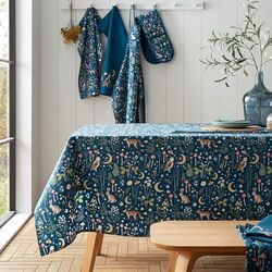 Catherine Lansfield Enchanted Twilight Animals Cotton 137x229cm Table Cloth Navy Blue