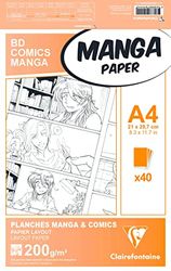 Clairefontaine - Ref 94044C - Manga Multi-Technique Paper (40 Sheets) - A4 (297 x 210mm) Size, 200gsm Paper, White & Smooth, Ideal for Markers, Bleedproof