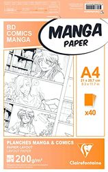 Clairefontaine - Ref 94044C - Manga Multi-Technique Paper (40 Sheets) - A4 (297 x 210mm) Size, 200gsm Paper, White & Smooth, Ideal for Markers, Bleedproof