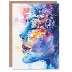 Artery8 Ethereal Woman Face Portrait Floral Watercolour Greeting Birthday Card Him Her All Blank