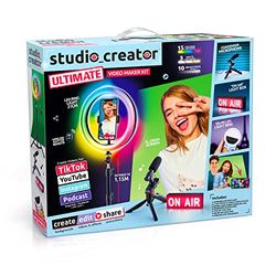 Studio Creator INF 009 Ultimate Video Maker Kit, XL Groen Scherm, Kleur LED Ring, Microfoon + Selfie Licht, On Air' Lightbox + Meer, Zwart