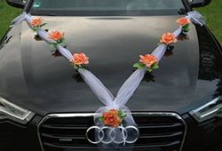 Autoschmuck Organza M Auto Gioielli Sposa Coppia Rose Decorazione Auto Matrimonio Car Wedding Decorazione (Arancione/Bianco)
