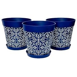 Hum Flowerpots, Lot de 3 Pots en Plastique de 25cm de diamètre à Usage intérieur/extérieur, et 3 soucoupes de 19cm de diamètre (Bleu Marocain)
