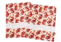 Filet - Set van 2 kinderdagzakken van katoen met brandweerprint op beige grond; gebruik van Aida-stof om te borduren; Made in Italy; 42 x 34 cm; ideaal voor luiers, schoenen, sport, Beige, S