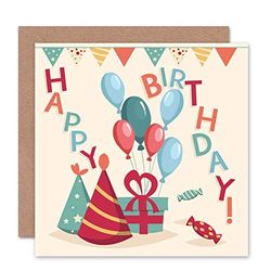 Wee Blue Coo BIRTHDAY PARTY HAT BALLOONS NEW ART GREETINGS GIFT CARD