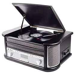 Denver Lecteur de disques vinyles MRD-51BLACK. Radio numérique Dab et FM. Lecteur CD et Cassette. Haut-parleurs 5W. Fonction d'enregistrement. Design rétro. Boîtier en Bois. Noir
