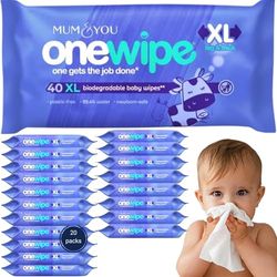 Mum & You Onewipe Baby Wipes Multipack, 100% Biodegradable Wet Wipes (20 Packs), 99.4% Water Wipes for Sensitive Newborn Skin, 30% XL Wet Wipes Adults,Water Wipes baby,Wet Tissue,Eco-Friendly wet wipe