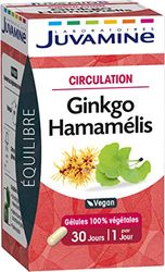 JUVAMINE - Circulation - Ginko Hamamélis - 30 Gélules Végétales - 1 Gélule par Jour