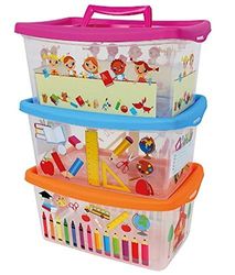 Centini Set di 3 scatole con coperchio per bambini – 4 litri – Design Scuola – Scatola portaoggetti contenitore per riporre oggetti