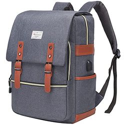 MODOKER Vintage Laptop Backpack for Women Men,School College Backpack with USB Charging Port Fashion Backpack Fits 15.6Inch Notebook, Grey