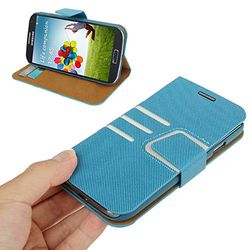 Carcasa de telefono Denim Texture Horizontal Flip Funda de Cuero con Ranura for Tarjeta de crédito y Soporte for Galaxy S IV / i9500 (Azul) (Color : Azul)