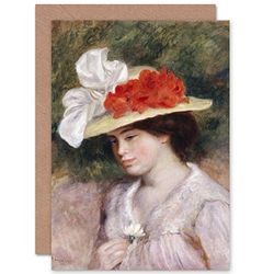 Artery8 Renoir Woman In A Flowered Hat Fine Art Greeting Card Plus Envelope Blank Inside Mujer Flor