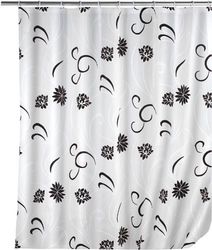 Wenko 19503100 Rideau de Douche Peva Flower Fleur Noir Dimensions 180 x 200 cm