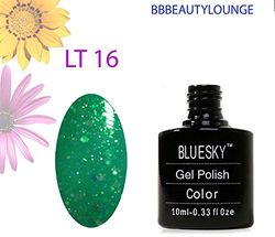 Bluesky Smalto Per Unghie Gel, Green Glitter, Lt16, Verde, Neon, Luccichio, Bagliore (Per Lampade Uv E Led) - 10 Ml