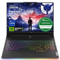 Lenovo Legion 9 16IRX9 - Ordinateur Portable 16'' 3.2K 165Hz (Intel Core i9-14900HX, RAM 64Go, SSD 2To, NVIDIA RTX 4090 16Go, Windows 11 Home) Clavier rétroéclairé AZERTY Français - Noir