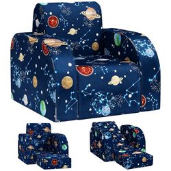 AIYAPLAY Fauteuil pour Enfants, 2 en 1 Canapé Pliable pour Enfants avec Fonction de Couchage, Motif planétaire, Chaise rembourrée pour Enfants à partir de 1,5 Ans, Chambre d'enfant, Salle de Jeux,
