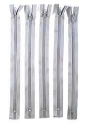 Trimz 30cm (~12inch) Grey one Way end Stop Zip with 4mm Teeth 5 Pcs, Polyester, 30 cm