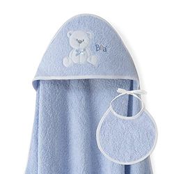 Baby capuchonbadhanddoek met capuchon met babydak - beer Lazo blauw