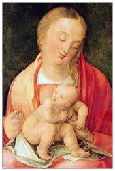 ArtPlaza TW93203 Albrecht Durer – Mary with the child squatting dekorativ panele, trä MDF, mångfärgad, 60 x 90 cm