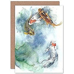 Japanese Koi Fish Pond Greeting Card With Envelope Inside Premium Quality