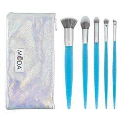 MODA Royal & Langnickel Mythische Blue Fire 6st Make-up Brush Set met zakje, inclusief - Flat Kabuki, Accentuate, Small Eye Shader, Super Crease, en Line Brushes, blauw