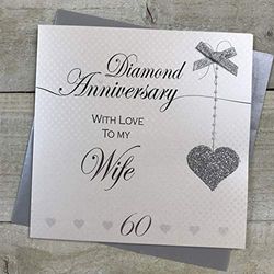 Vrouw 60e Diamond Wedding Anniversary Handmade Card - Love Lines - door WITTE KATOEN KAARTEN LLA60W