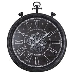 DRW Ronde wandklok van acryl met uurwerk in zwart, 61 x 72 x 8 cm