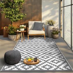 Green Decore Nirvana Rug Tapete ecológico para interiores e exteriores, de plástico reciclado, leve e reversível, cinzento (cinzento/branco), 120 x 180 cm