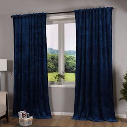 Gardinenbox Milano 20357 Lot de 2 Rideaux occultants en Velours Opaques à Passants, Passant par Tunnel, Ruban à Repasser, Peut être raccourcie Bleu 235 x 135 cm