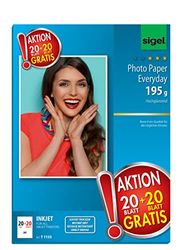 Sigel T1155 InkJet Everyday fotopapper, 20 + 20 ark gratis, A4, starkt glänsande, 195 g