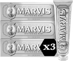 Marvis Lot de 3 dentifrices blanchissants, Menthe, 3 x 85 ml, Favorise le blanchiment naturel des dents, Dentifrice antiplaque, Fraîcheur longue durée