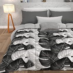 PETTI Artigiani Italiani - Quilt, Vinterdunjacka, Vinterduk, Dubbeltäcke med dubbla ansikten Enfärgad och digital tropisk svart utskrift, 100% Allergivänlig mikrofiber, Tillverkad i Italien