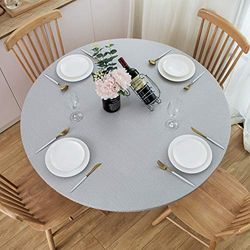 NLMUVW Nappe Ronde en Vinyle avec Bord élastique, 100% imperméable, résistante à l'huile, Facile à Nettoyer, pour intérieur et extérieur, Gris Clair, 114,3 à 142,2 cm