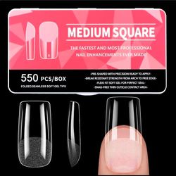 Diboniur Medium Square Nail Tips - 550PCS Full Cover, 11 Sizes Half Matte Soft Gel Tips for Gel Extensions, French Manicure and Nail Art