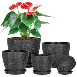lokeisna 5 vasi per piante da 19,5/16,5/14,5/12,4/10,4 cm, vaso da fiori decorativo moderno per interni, vasi per piante da interno con drenaggio e piattino per tutte le piante domestiche, punti spray
