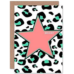 Leopard Coral And Green Bright Reverse Greeting Card With Envelope Inside Premium Quality