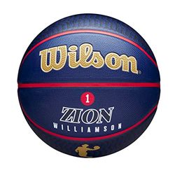 Wilson Pallone da Basket, NBA Player Icon Outdoor, Zion Williamson, New Orleans Pelicans, Utilizzo Indoor e Outdoor, Taglia: 7, Blu Marino/Oro