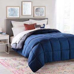 Linenspa All-Season Reversible Down Alternative Quilted Comforter - Hypoallergenic - Plush Microfiber Fill - Machine Washable - Duvet Insert or Stand-Alone Comforter - Navy/Graphite - Twin